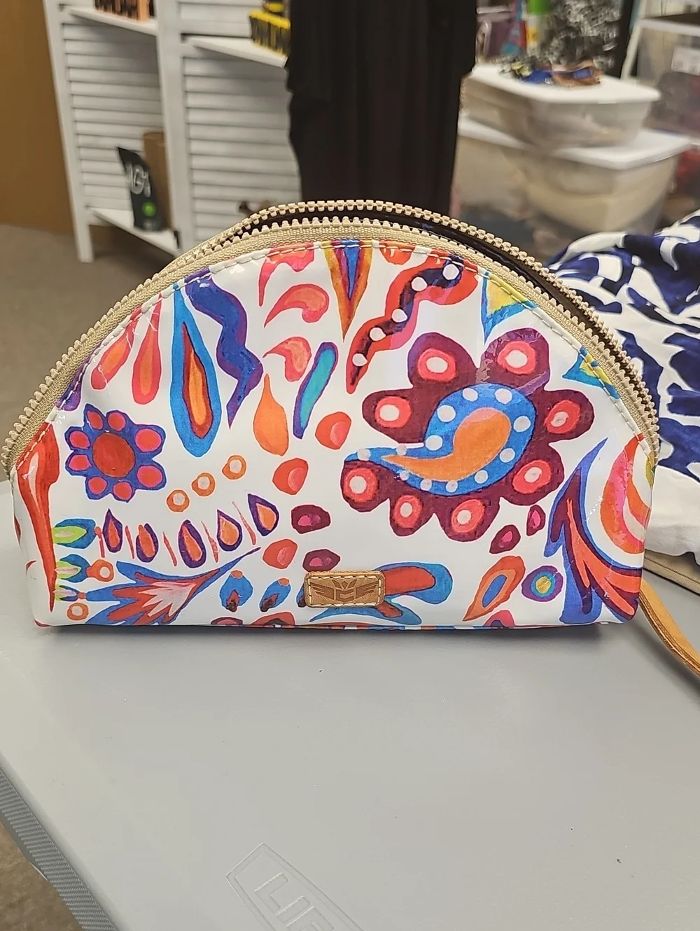 Authentic Consuela Colorful Zip-Top Cosmetic Pouch Bag Multi-Color Paisley